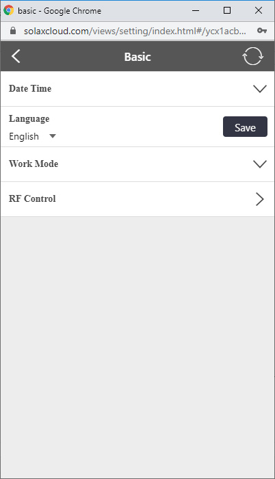 SolaXCloud Basic Settings Screen (Image: T. Larkum)