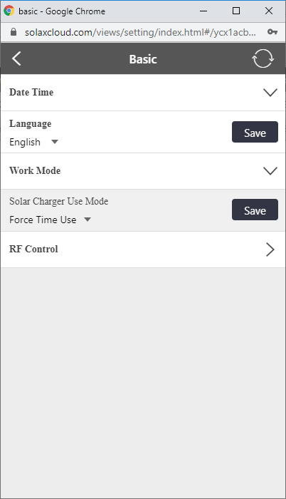 SolaX Cloud Work Mode Setting (Image: T. Larkum)