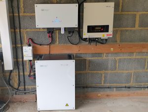 A GivEnergy 8.2 kWh battery system installed to the left of a Sofar solar inverter (Image: JT/Tanjent)
