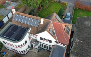 Drone image of pitched and flat roof solar install (Image: JT/Tanjent)