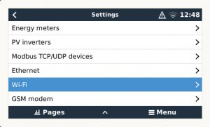 Victron Wi-Fi menu under Settings (Image: Tanjent Energy)